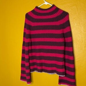 Anthropologie Maeve Striped Turtleneck Sweater Great Cond Sz Medium Pink Purple